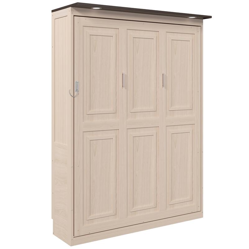 GDFStudio - Queen Wooden Murphy Bed with LED, Solid Wood Frame & Legs