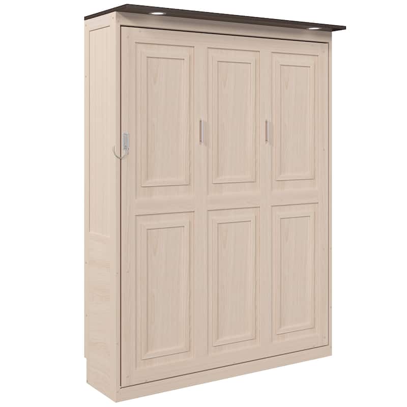 Queen Size Murphy Bed with Top LED Lighting and Optional Upholstered Sofa, Space-Saving Wall Bed Design