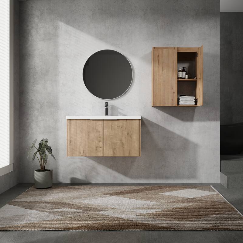 24" Floating Bathroom Vanity with Resin Sink, Side Cabinets, Soft-Close Doors, and Luxury Metal Handles