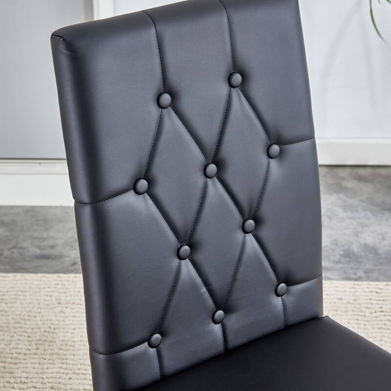 High Back Dining Chair Set of 4 Button Plaid Tufted Soft Cushion Side Chair Living Room Accent Chair Armless Chair