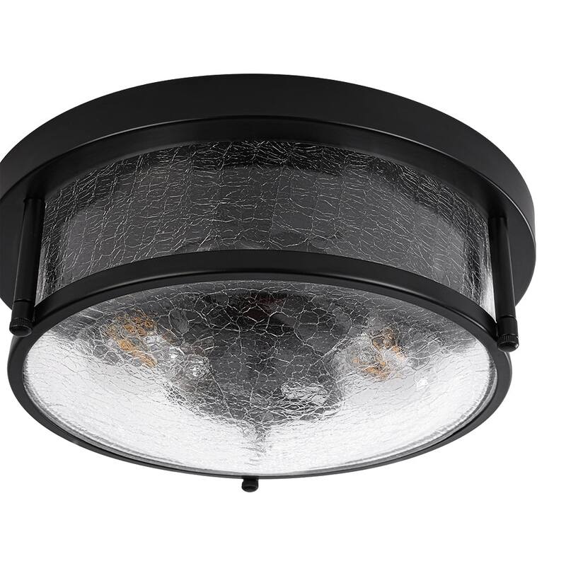 Modern 2-Light Crackle Textured Glass Flush Mount Ceiling Light 11.8in