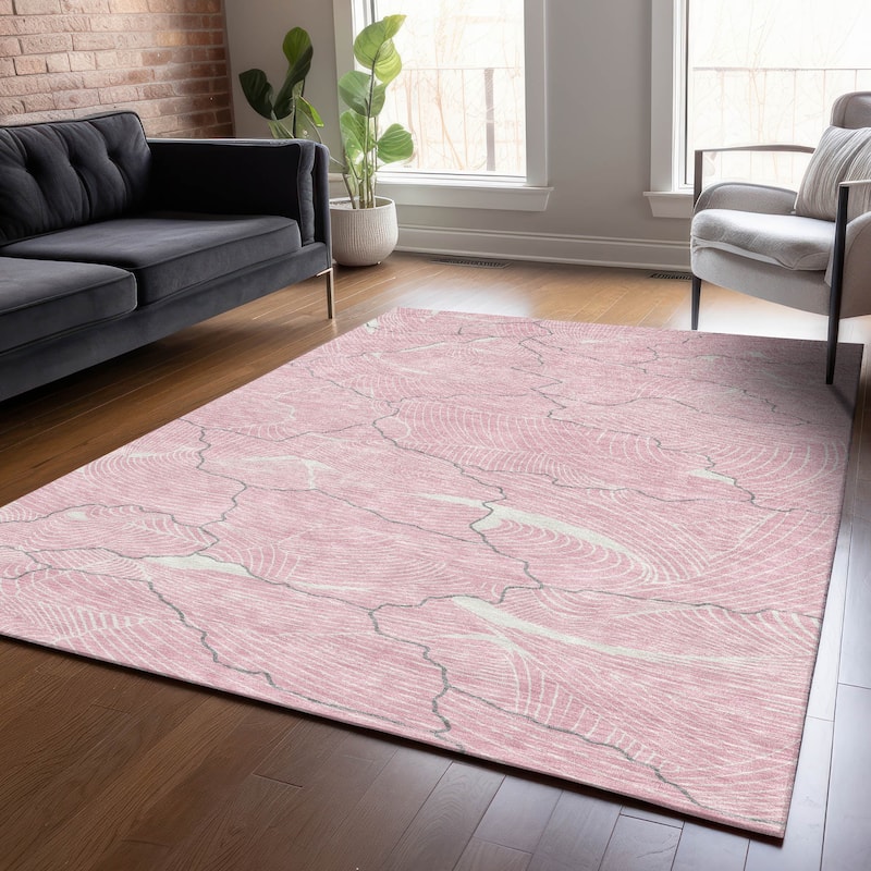 Machine Washable Indoor/ Outdoor Abstract Crackle Chantille Rug - Pink - 8' x 10'