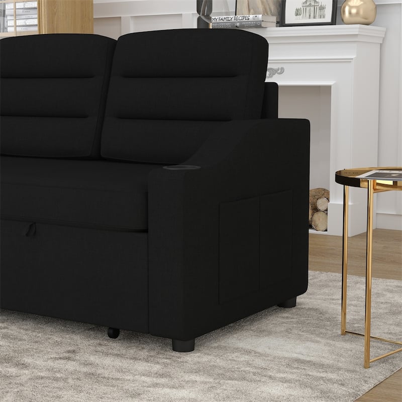 83.5" Convertible Sleeper Combo Sofa w/ Storage Recliner & Cup Holder