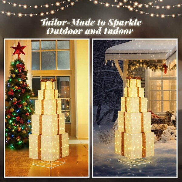 Lighted Gift Box Tower Christmas Outdoor Indoor Decoration
