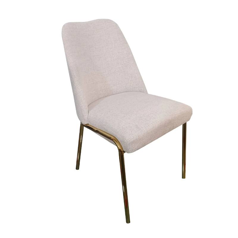 Lumen Modern Upholstered Kitchen Dining Chair with Gold Steel Legs Ergonomic Accent Chair - White Linen