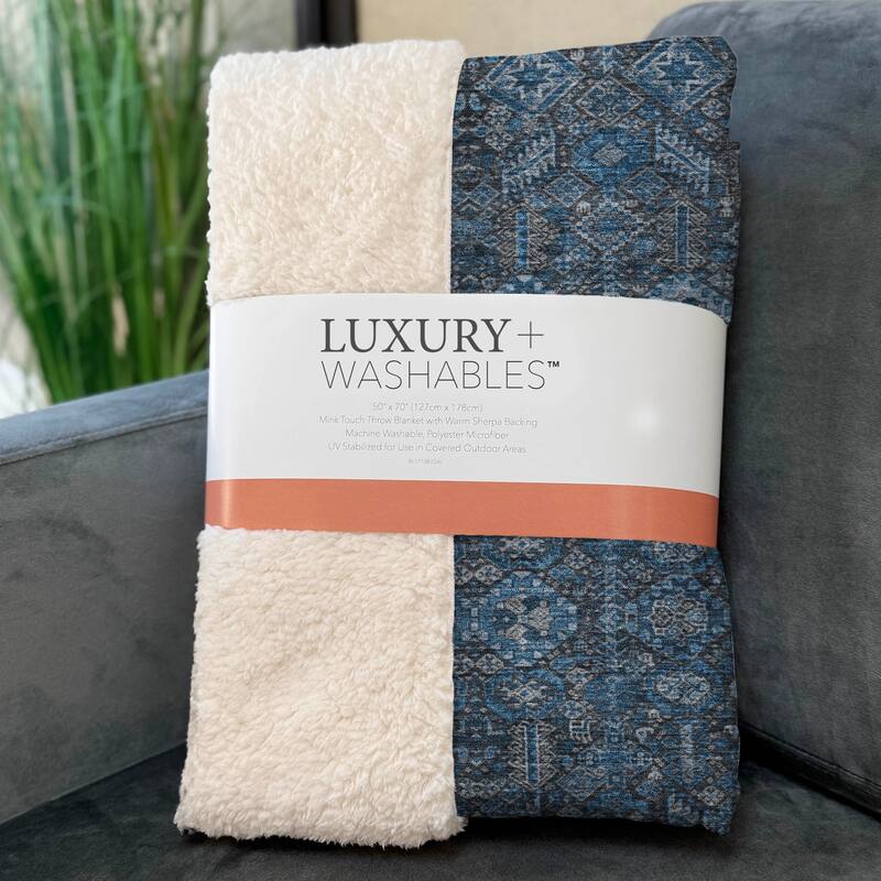 Premium Machine Washable Boho Moroccan Sherpa Throw Blanket