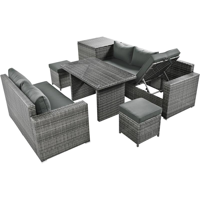 6-Piece All-Weather Outdoor PE Rattan Sofa Set - Patio Wicker Sectional with Storage Box, Removable Covers & Table