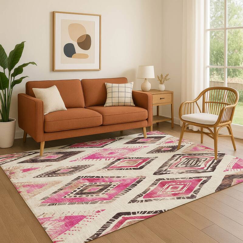 Premium Washable Super Soft Modern Diamonds Mayfield Rug - Linen - 9' x 12'