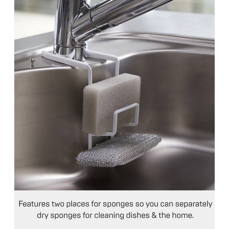 Yamazaki Home Faucet-Hanging Sponge Holder - Two Sizes, Steel, Double - L 6.3 x W 2.36 x H 6.1 inches