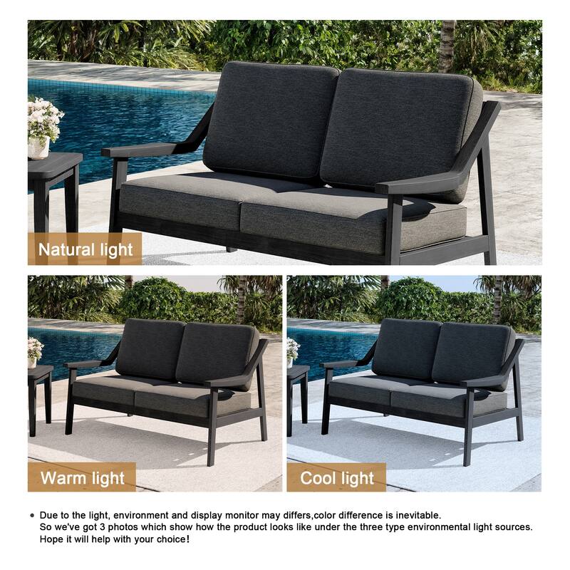 Outdoor Teak Wood Slat Back Patio Loveseat Sofa