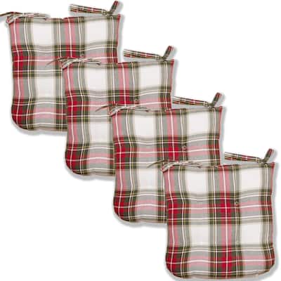Fabstyles Tufted Celebration Plaid Cotton Set of 4 Chairpads with Ties - 16x16