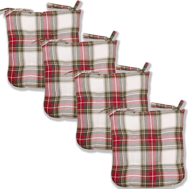 Fabstyles Tufted Celebration Plaid Cotton Set of 4 Chairpads with Ties - 16x16
