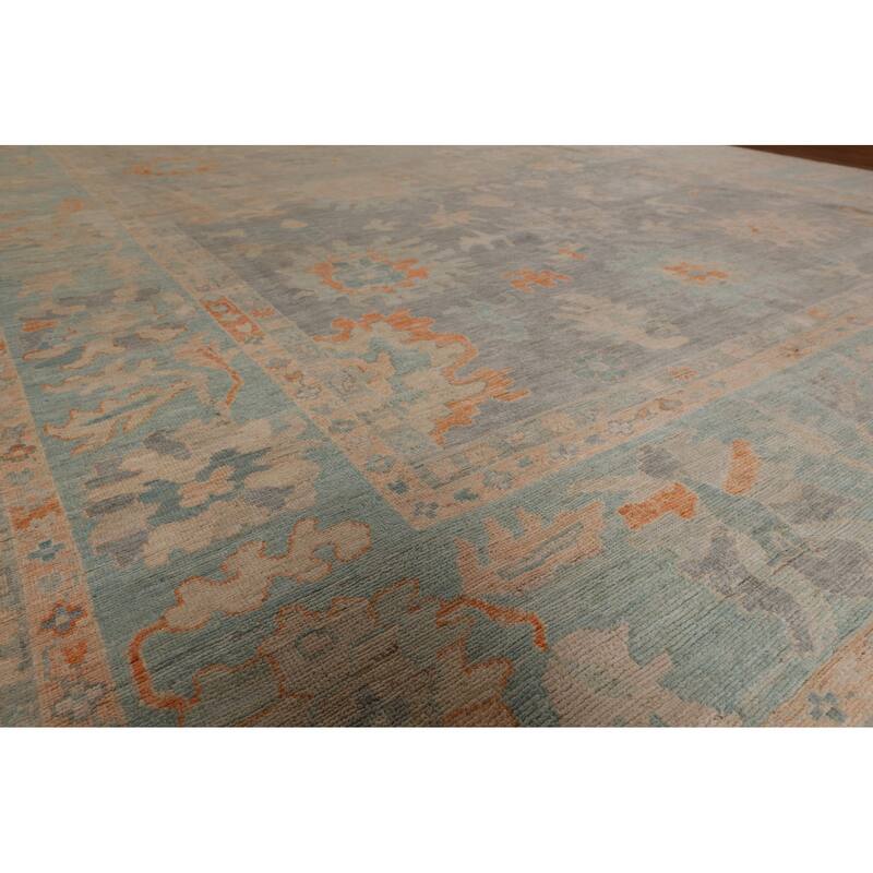 Multi-Color Oushak Area Rug Hand-Knotted Turkish Wool Carpet - 9'9" x 13'2"