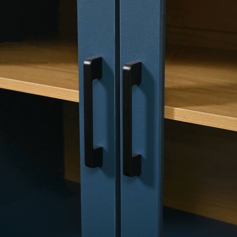 Farmhouse TV Stand for TVs up to 70" with Semi-Arched Glass Doors, Two-Tone Media Console with Adjustable Shelves