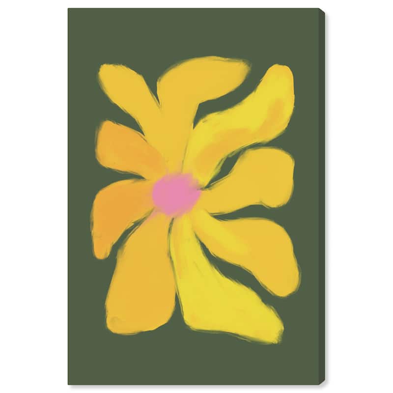 Wynwood Studio Canvas Floral and Botanical La Flor Yellow and Army Green Modern & Contemporary Wall Art Canvas Print