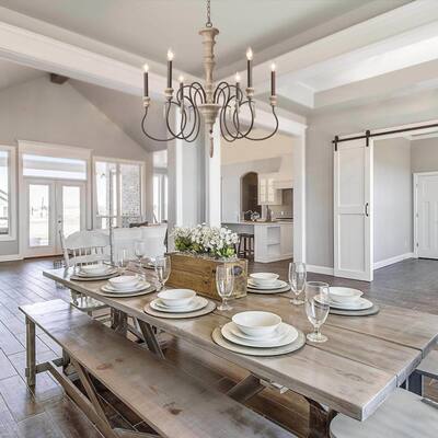 The Gray Barn Modern Farmhouse 6-Light Wood Chandelier French Country Classic Ceiling Light for Living Room