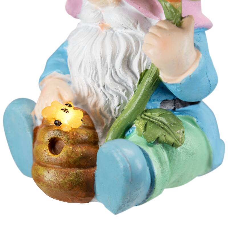 LED Solar Lighted Sunflower Gnome Outdoor Garden Statue - 8.5"