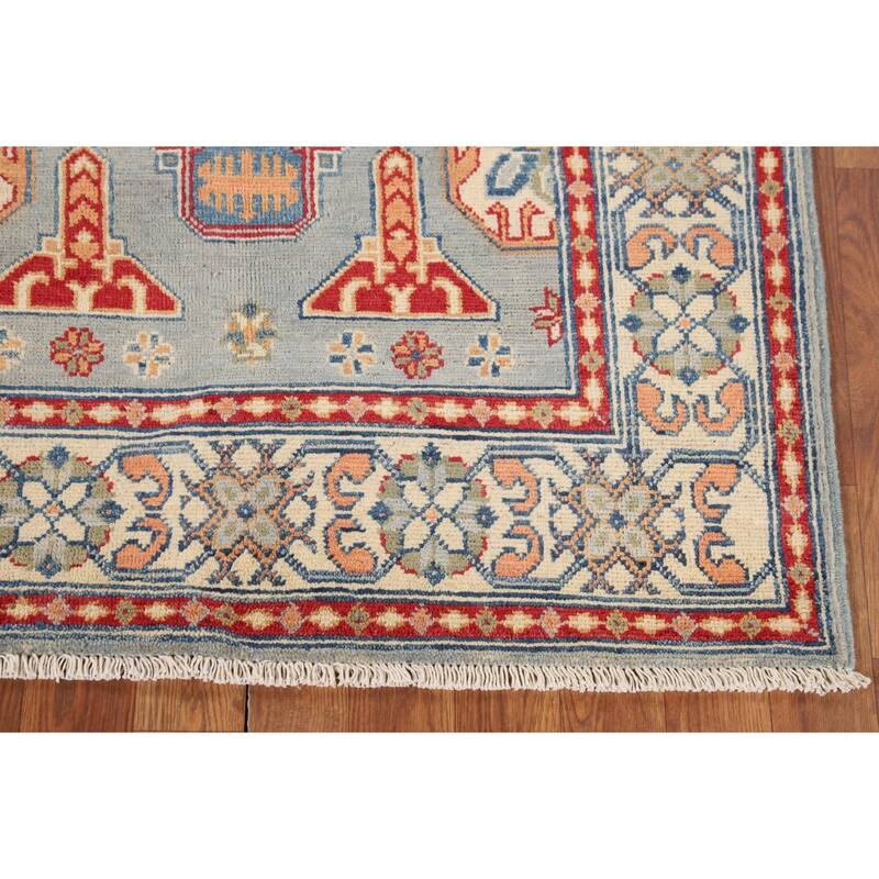 Geometric Blue Kazak Accent Rug Handmade Wool Carpet - 3'3" x 4'11"