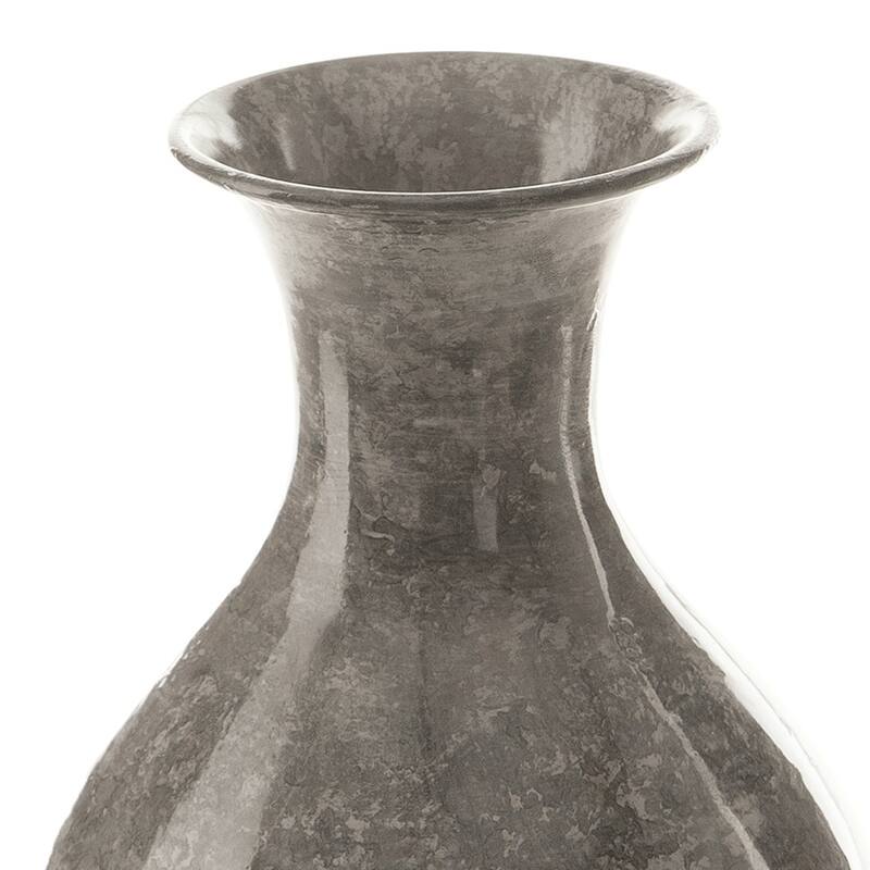 Rock 12 Inch Flower Vase, Decorative Thin Neck, High Gloss Gray Finish