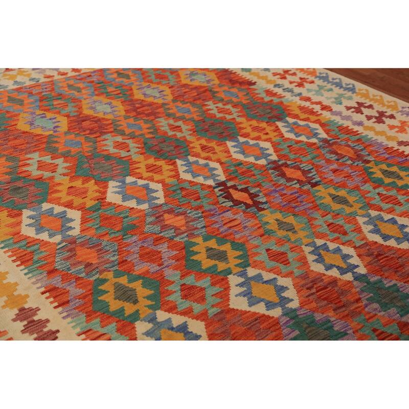 Reversible Kilim Oriental Area Rug Hand-Woven Wool Carpet - 8'1" x 10'4"