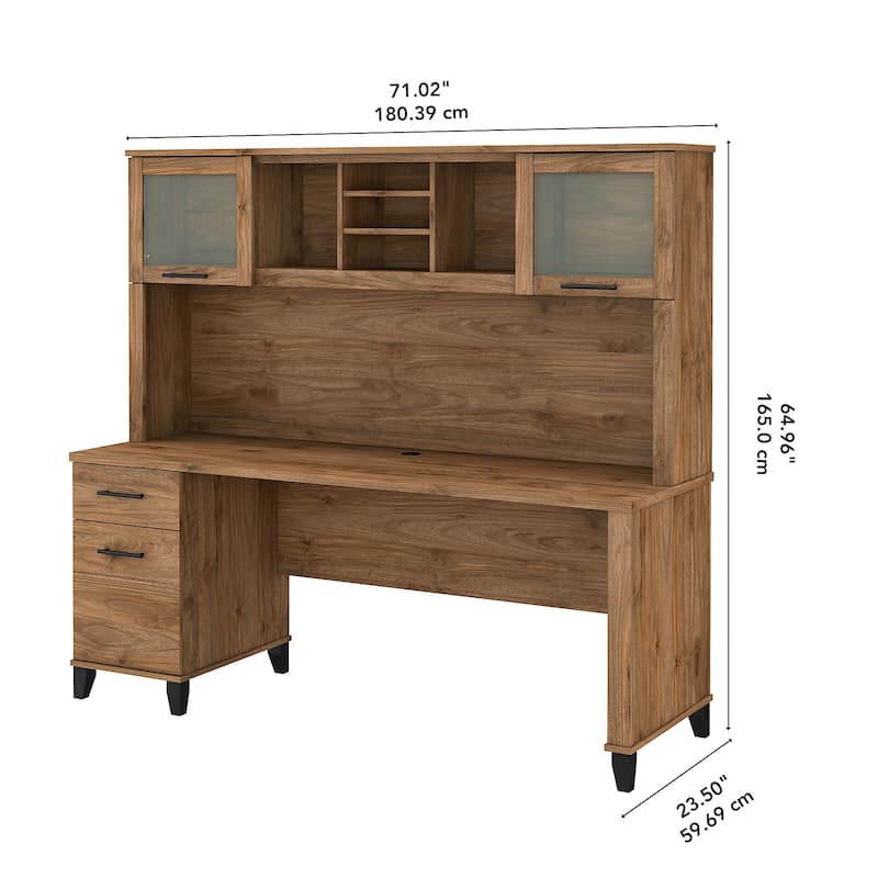 Bush Furniture Somerset 72W Office Desk with Hutch in Ash Gray