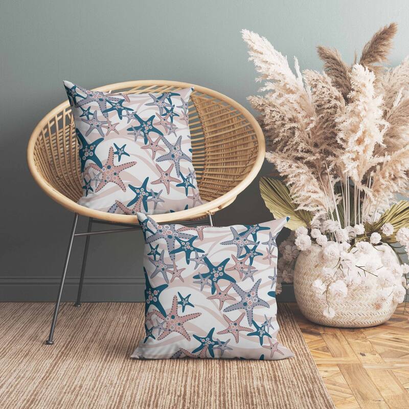 Starfish Sway Faux Suede Reversible Throw Pillow Silver and Rosy