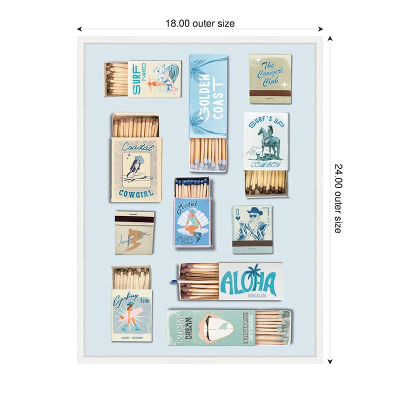 Kate and Laurel Retro Matchbox Blue Coastal Cowgirl 18x24 FC by Honey Island Studio Framed Canvas Wall Art Print