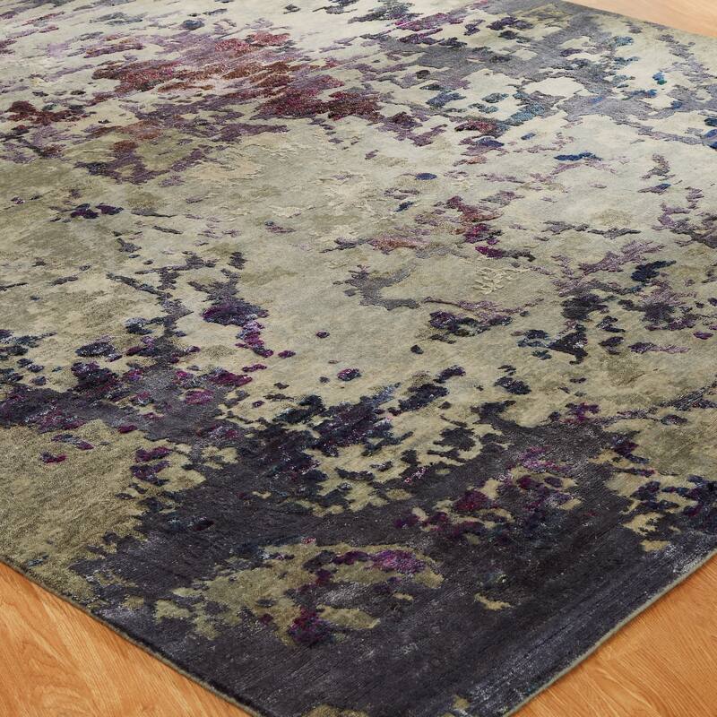 Modern Purple Hand-Knotted Wool & Viscose Area Rug
