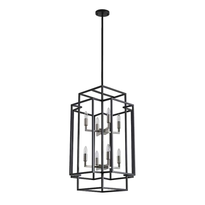 Black 8-Light Industrial Rectangle Iron Frame Pendant