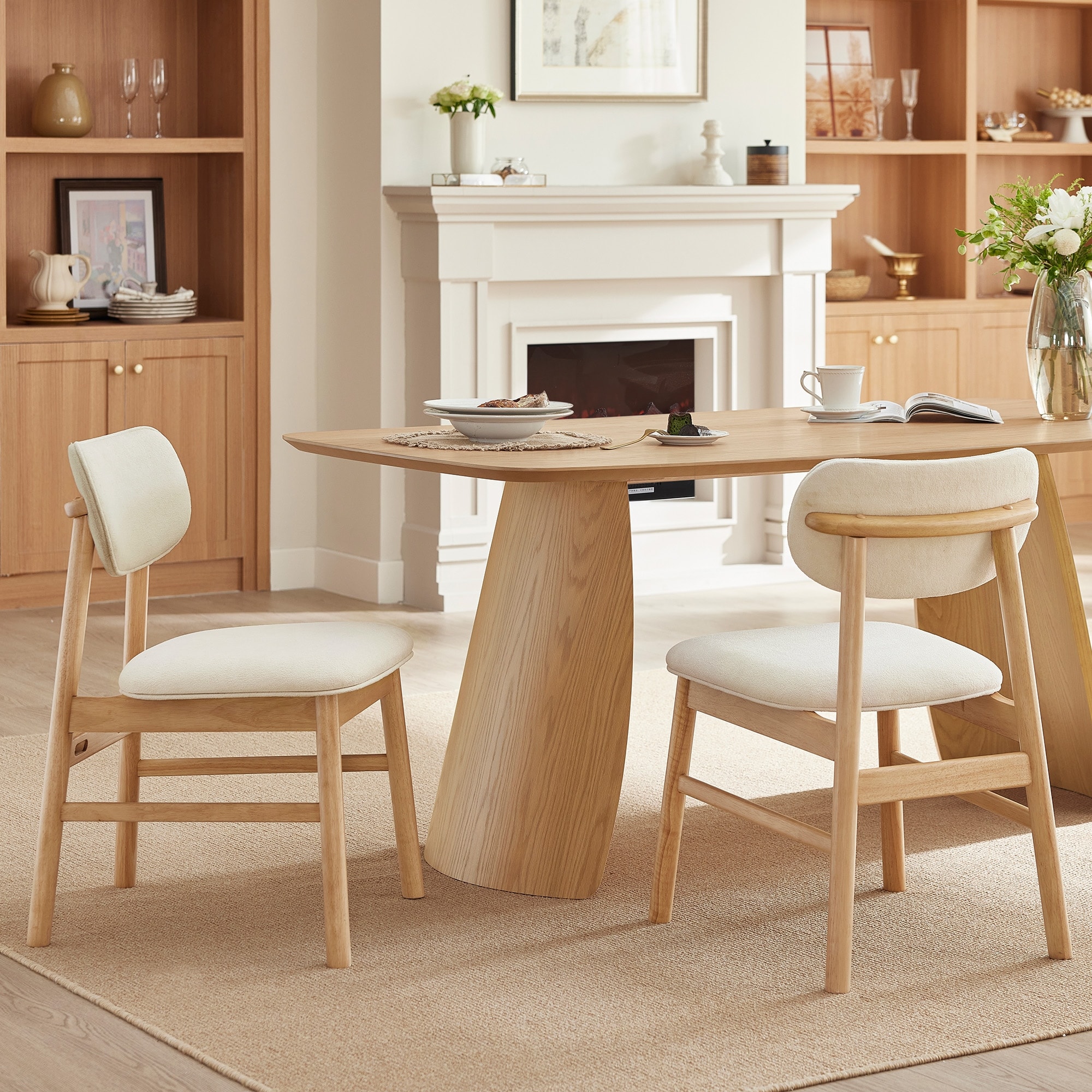 Spruce & Spring Modern Chenille Upholstered Dining Chair with Solid Wood Frame