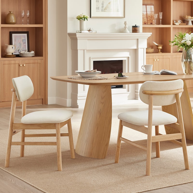 Spruce & Spring Modern Chenille Upholstered Dining Chair with Solid Wood Frame - Set of 2 - Cream-Natural Wood