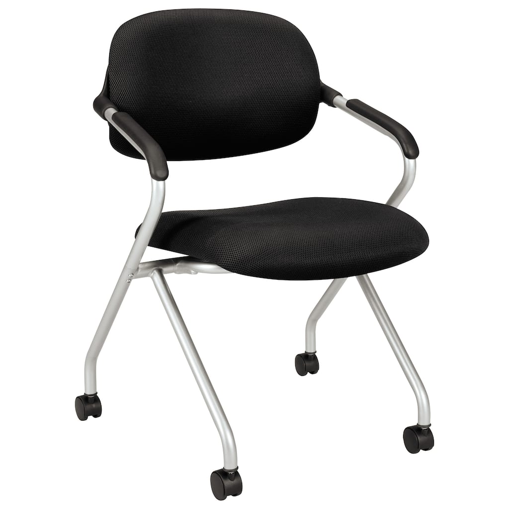 HON HVL303 Nesting Arm Chair, Supports Up to 250 lb, Black Seat/Back, Silver Base