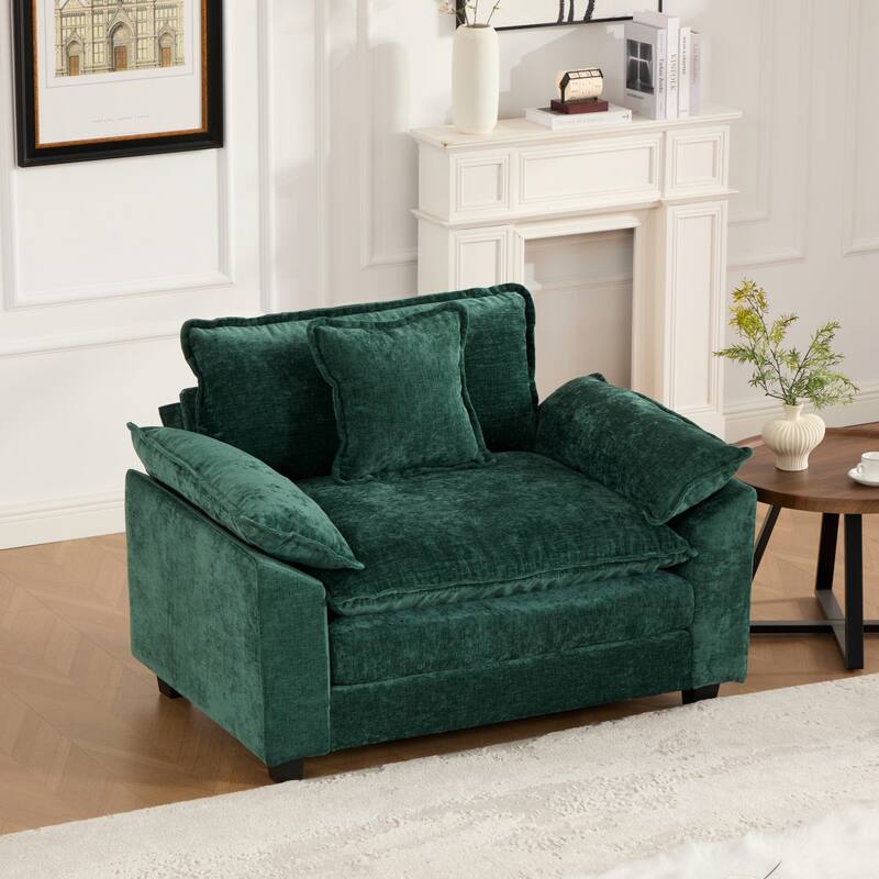 Breathable Chenille Accent Chair Single Sofa Armchair with Double Layer Seat Cushions and Pillow for Living Room, Apartment