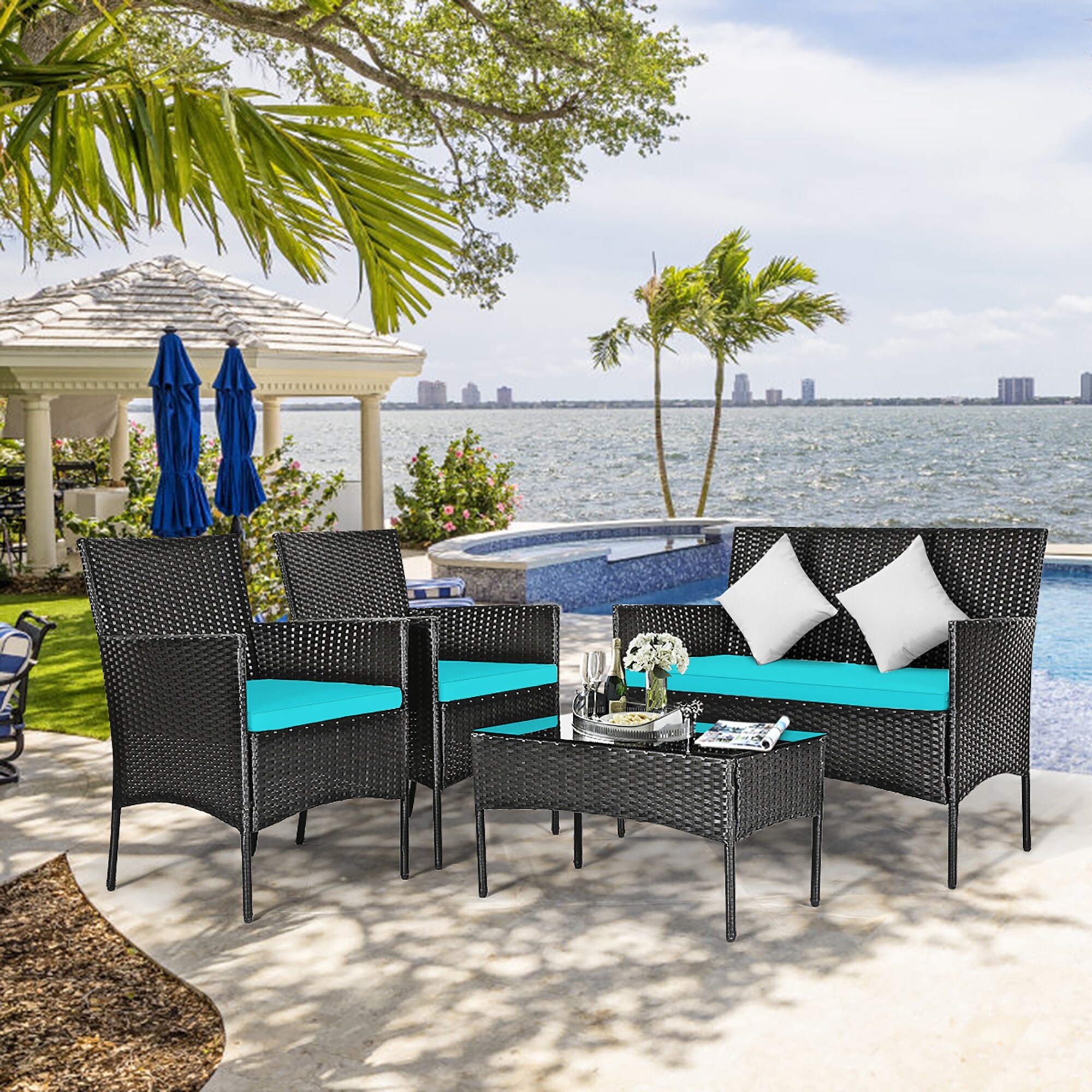 Costway 8PCS Patio Rattan Furniture Set Cushioned Sofa Coffee