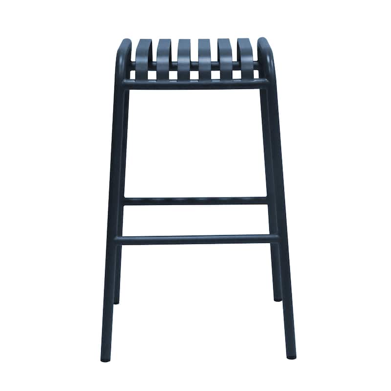 HomeRoots Set of Two 30" Dark Blue Steel Backless Bar Height Bar Chairs