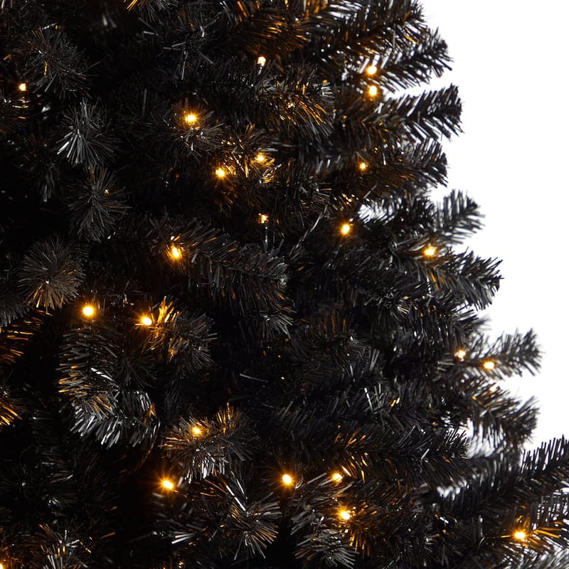 7ft Black Christmas Tree Pre-Lit - Artificial Holiday Tree with Clear Lights & Bendable Branches - 84
