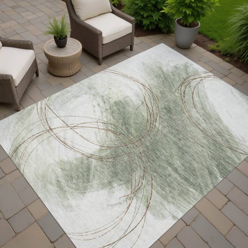 Machine Washable Indoor/ Outdoor Abstract Modern Chantille Rug