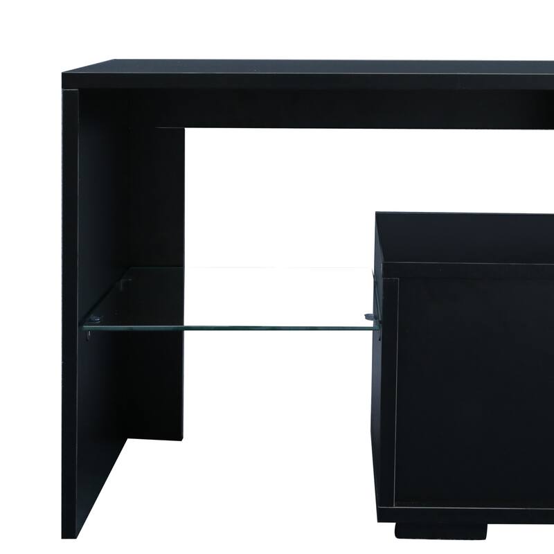 LED TV Stand with 20 Colors & Remote, High Gloss Black Finish for Living Room, 63"
