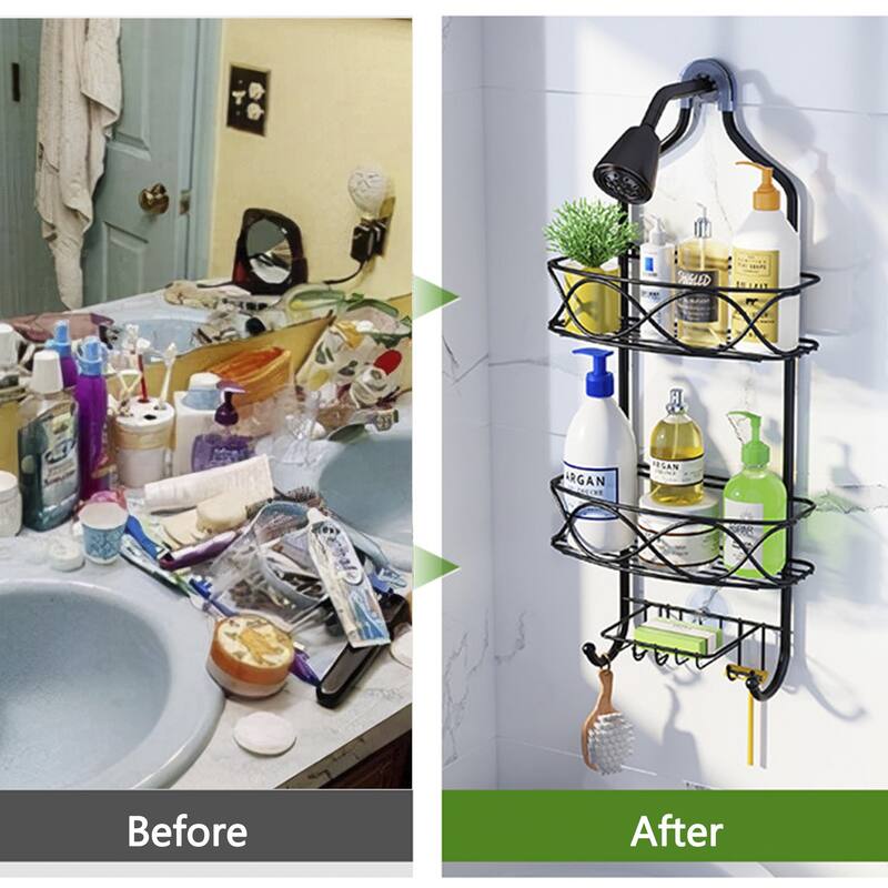 Hanging Shower Caddy Over Showerhead with Hooks Bathroom Shower Organizer Storage Rack