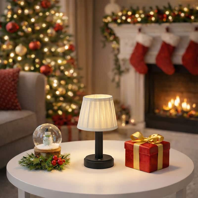 Modern Type-C Rechargeable LED Table Lamp Dimmable Touch Control with Fabric Shade For Bedroom Living Room - W6'' - Matte Black