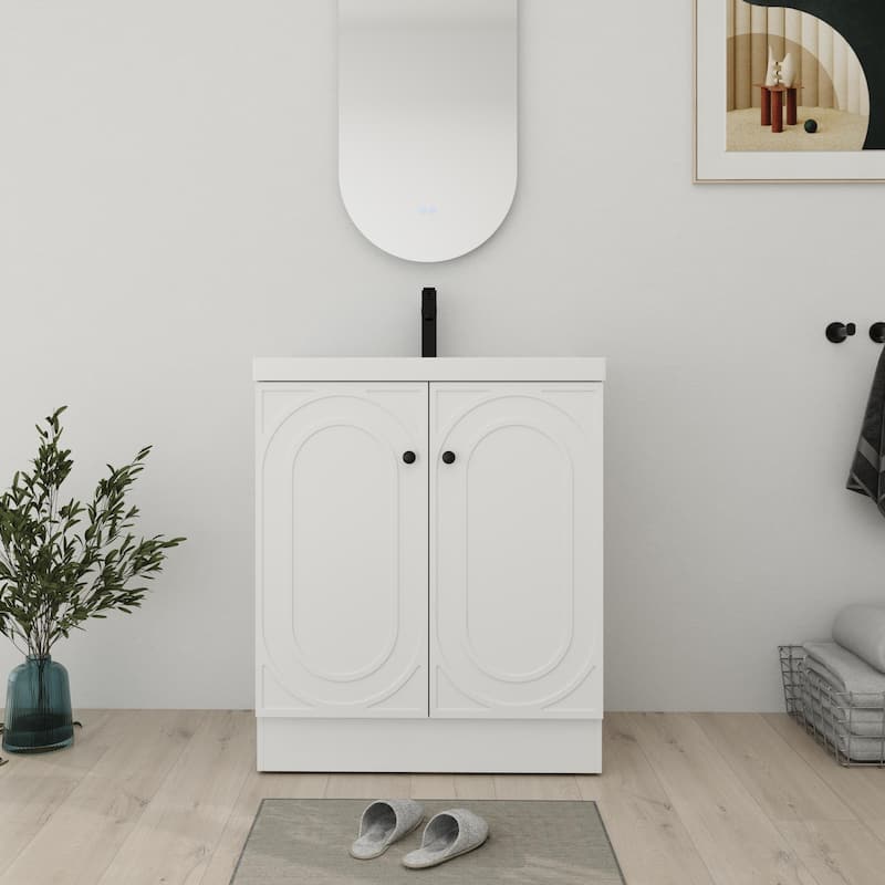 Bathroom Vanity With Sink In 24/30/36 Inch, Freestanding Bathroom Vanity With Soft Close Door and Adjustable Shelf - 29.5''W×19.7''D×35.4''H - White