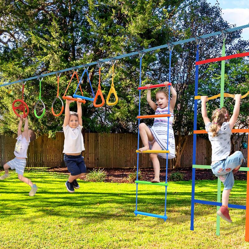 Ninja Warrior Obstacle Course for Kids with Swing, Tree Slackline Jungle Gym Outdoor