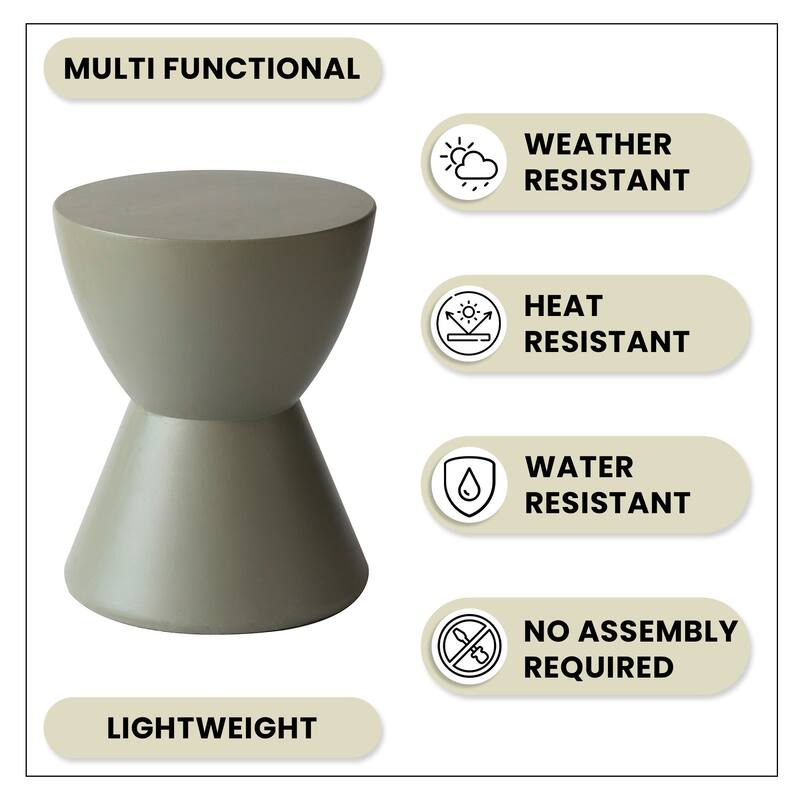 Loft 14-Inch Modern Round Accent Fiberstone Side Table for Indoor Outdoor Patio, Living Room, or Home Office