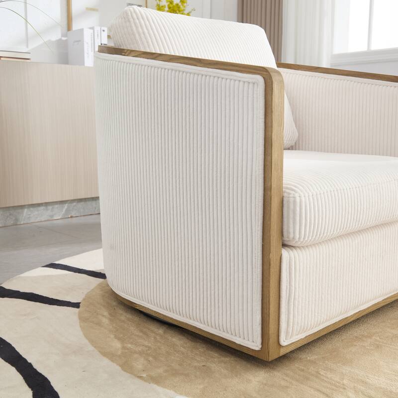 Corduroy Barrel Chair, Comfortable Living Room Accent Sofa Chair, 360 Degree Swivel Side Club Chair Leisure Arm Chair