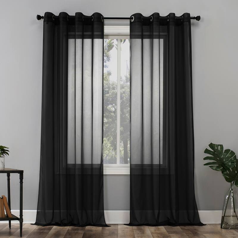 No. 918 Emily Voile Sheer Grommet Curtain Panel- Single Panel - 59x63 - Black