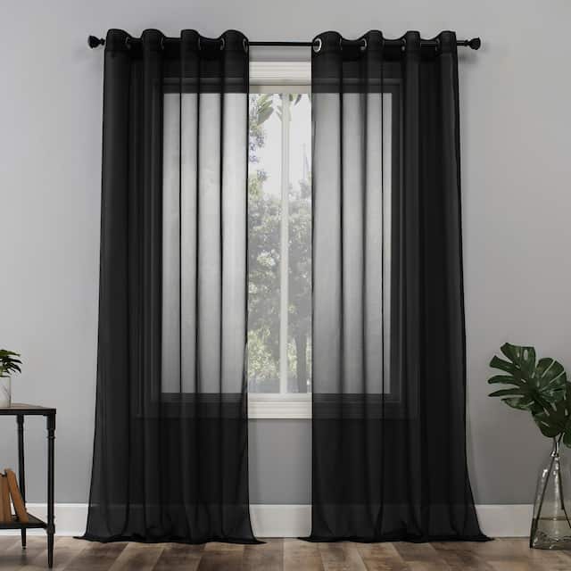 No. 918 Emily Voile Sheer Grommet Curtain Panel, Single Panel - 59x108 - Black