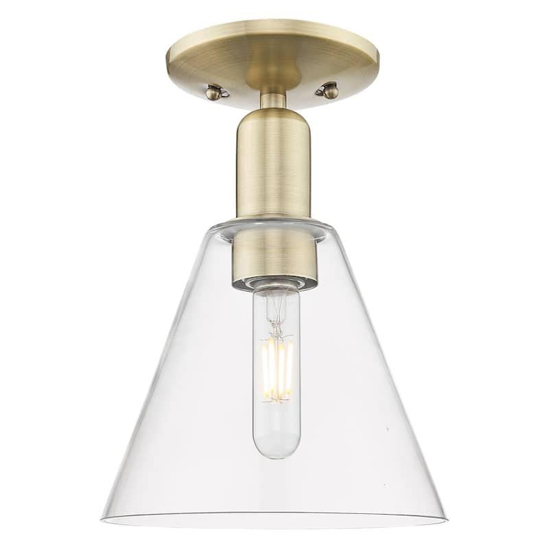 Innovations Lighting 716-1C-12-8 Berkshire Glass Semi-Flush Berkshire - Antique Brass / Clear