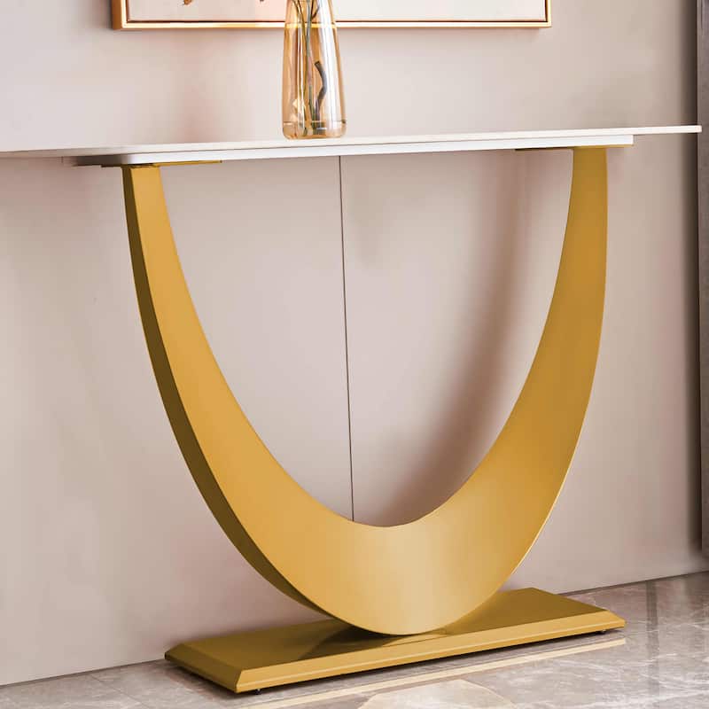 Modern Console Table, Exquisite Shape Design, Metal Frame with Adjustable Foot Pads