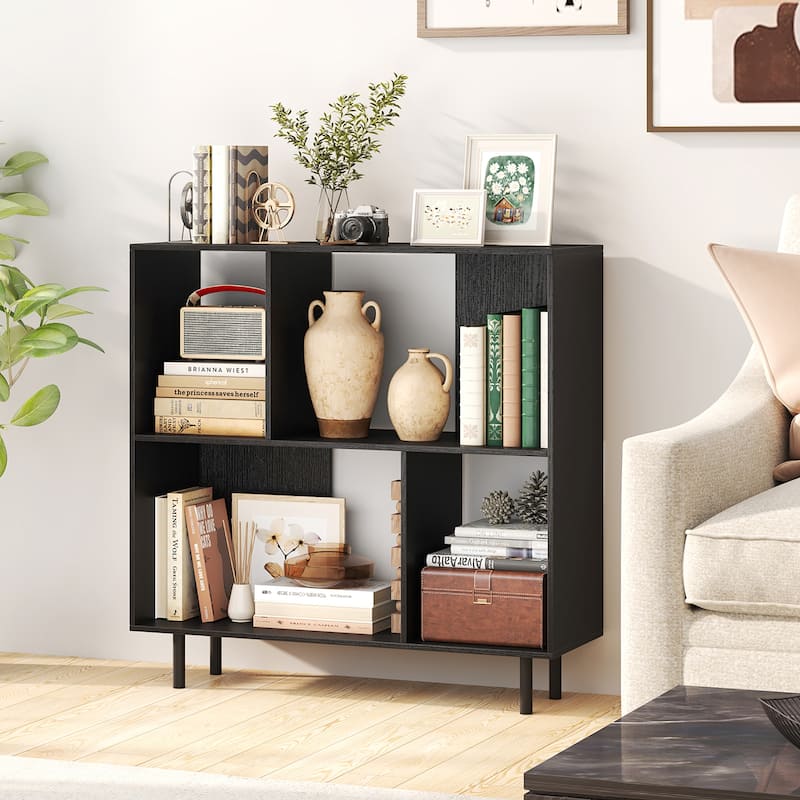 Gymax 2PCS 4 Cubby Open Bookcase 3-Tier Freestanding Bookshelf w/
