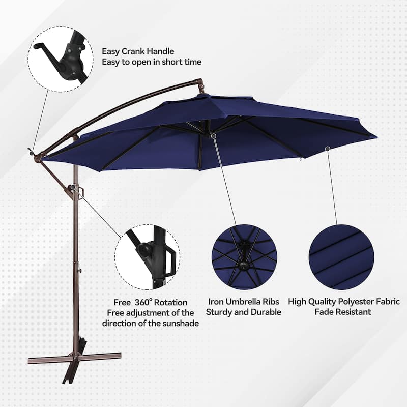 11FT Outdoor Cantilever Umbrella 360 Rotation Patio Offset Umbrella